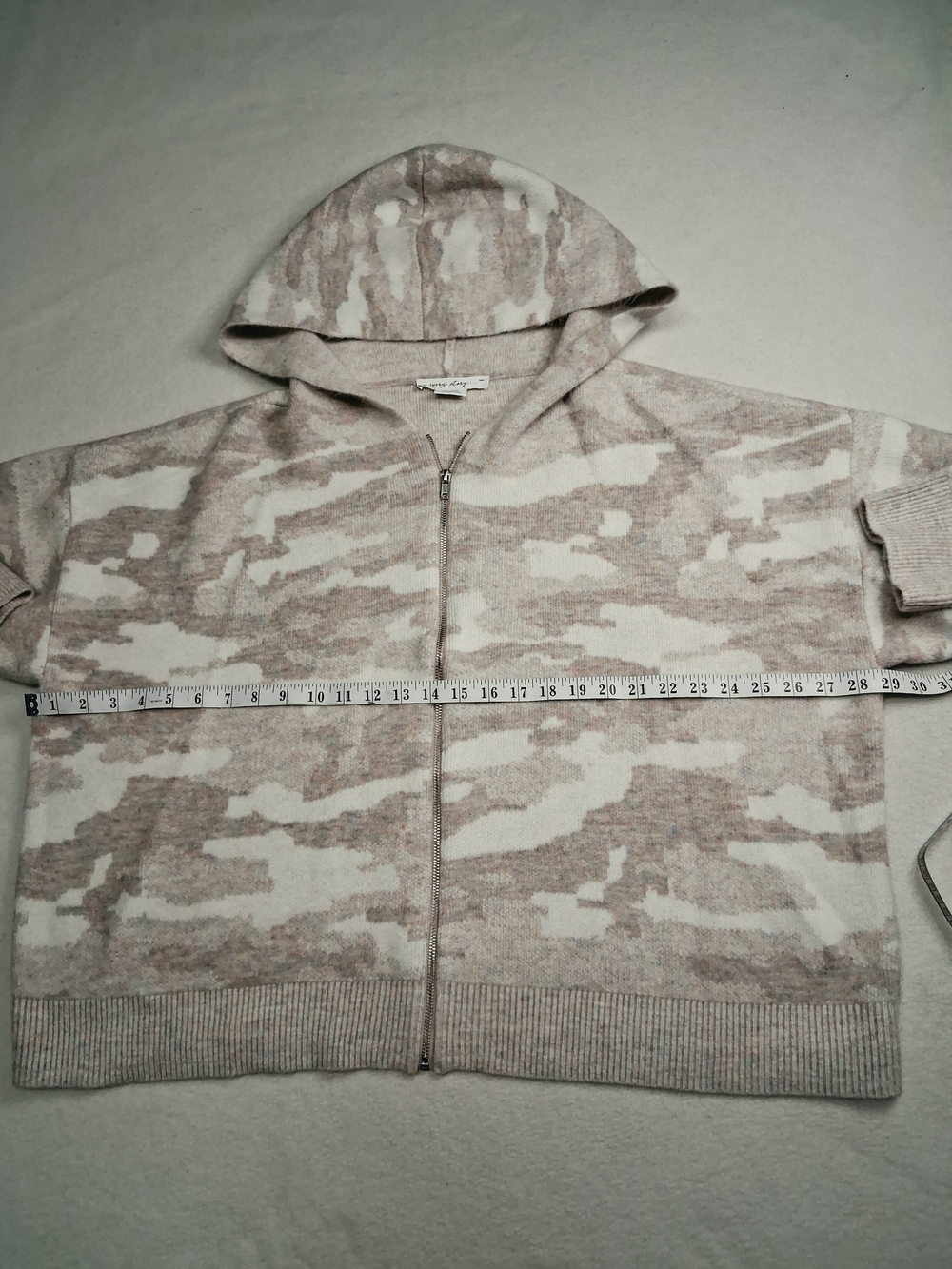 Neutral Camo Zip-Up Hoodie Sweater - Lightweight Taupe & Cream - Picture 5 of 8